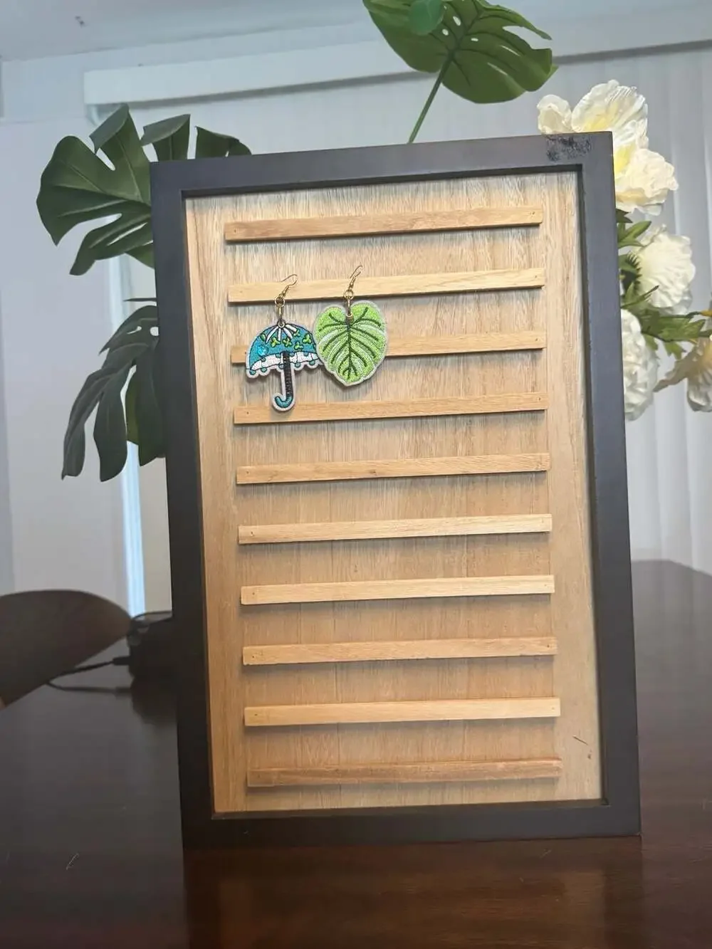 Wooden Earring Display Organizer Rack with Black Frame